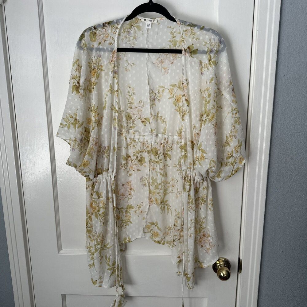 Floral Kimono Cover Up Tie Front Women's S/M